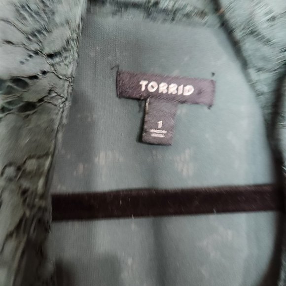 Torrid Blazer Women's Size 1 Dark Green Lace  Open Front Jacket Long Sleeve - Picture 7 of 15